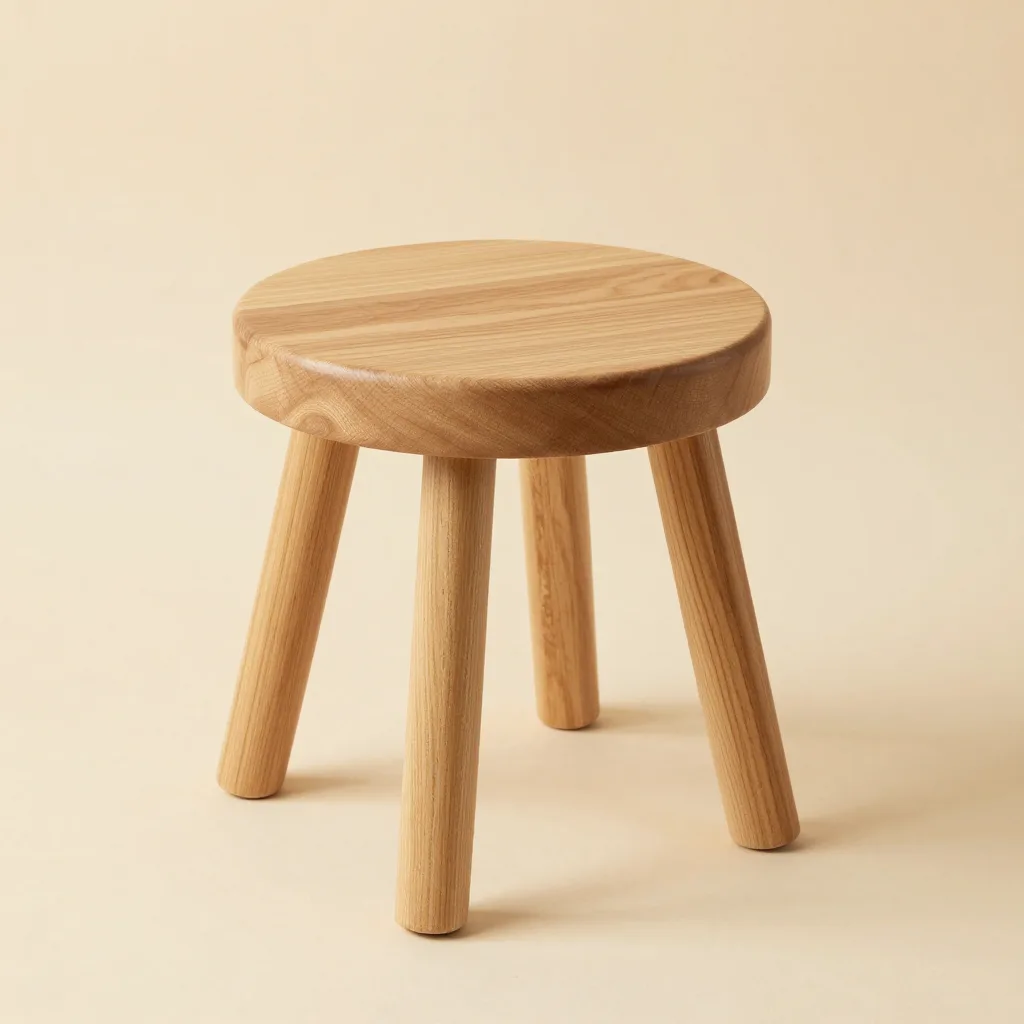 A round hinoki wood stool on a light background
