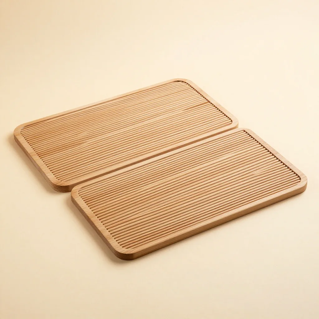 Two hinoki wood bath mats together on a light background